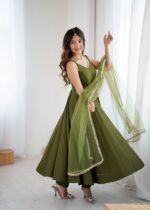 Regal Mehendi Green Resham Anarkali Ensemble - Image 4