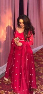 Maharani Sindoor Red Silk Anarkali - Image 4