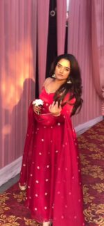 Maharani Sindoor Red Silk Anarkali - Image 3