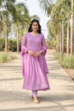 Majestic Midnight Purple Resham Anarkali - Image 4