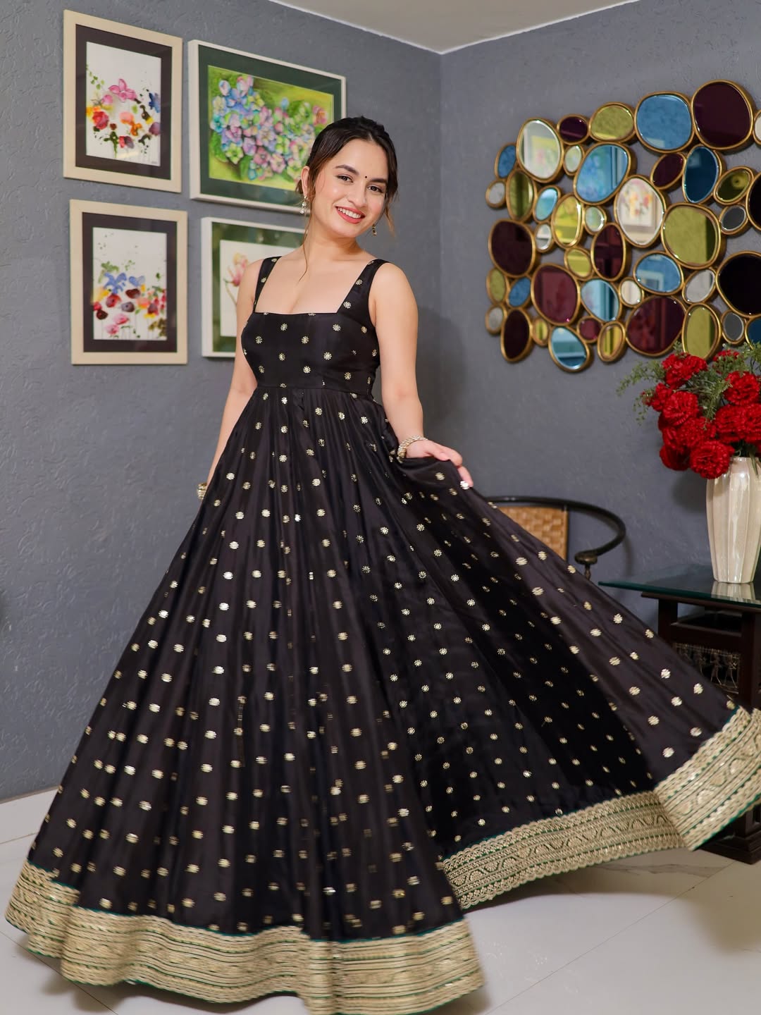 ZoyaBlackAnarkali Royal Midnight Blue Zari Lehenga - Image 1
