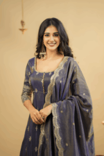 Regal Ash Grey Silk Anarkali Ensemble - Image 4