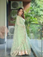 Regal Pista Green Resham Anarkali Set - Image 4