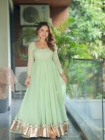 Regal Pista Green Resham Anarkali Set - Image 6