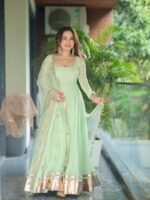 Regal Pista Green Resham Anarkali Set - Image 3