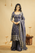 Regal Ash Grey Silk Anarkali Ensemble - Image 5