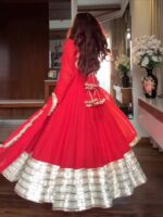 Regal Sindoor Red Zari Anarkali Set - Image 4