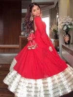 Regal Sindoor Red Zari Anarkali Set - Image 8