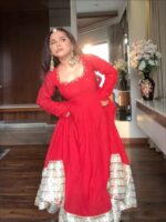 Regal Sindoor Red Zari Anarkali Set - Image 7
