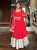 Regal Sindoor Red Zari Anarkali Set - Image 6