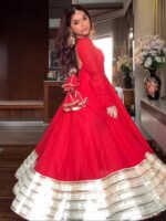 Regal Sindoor Red Zari Anarkali Set - Image 3
