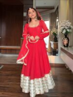 Regal Sindoor Red Zari Anarkali Set - Image 2