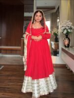 Regal Sindoor Red Zari Anarkali Set - Image 10