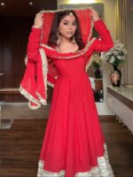 Regal Sindoor Red Zari Anarkali Set - Image 14