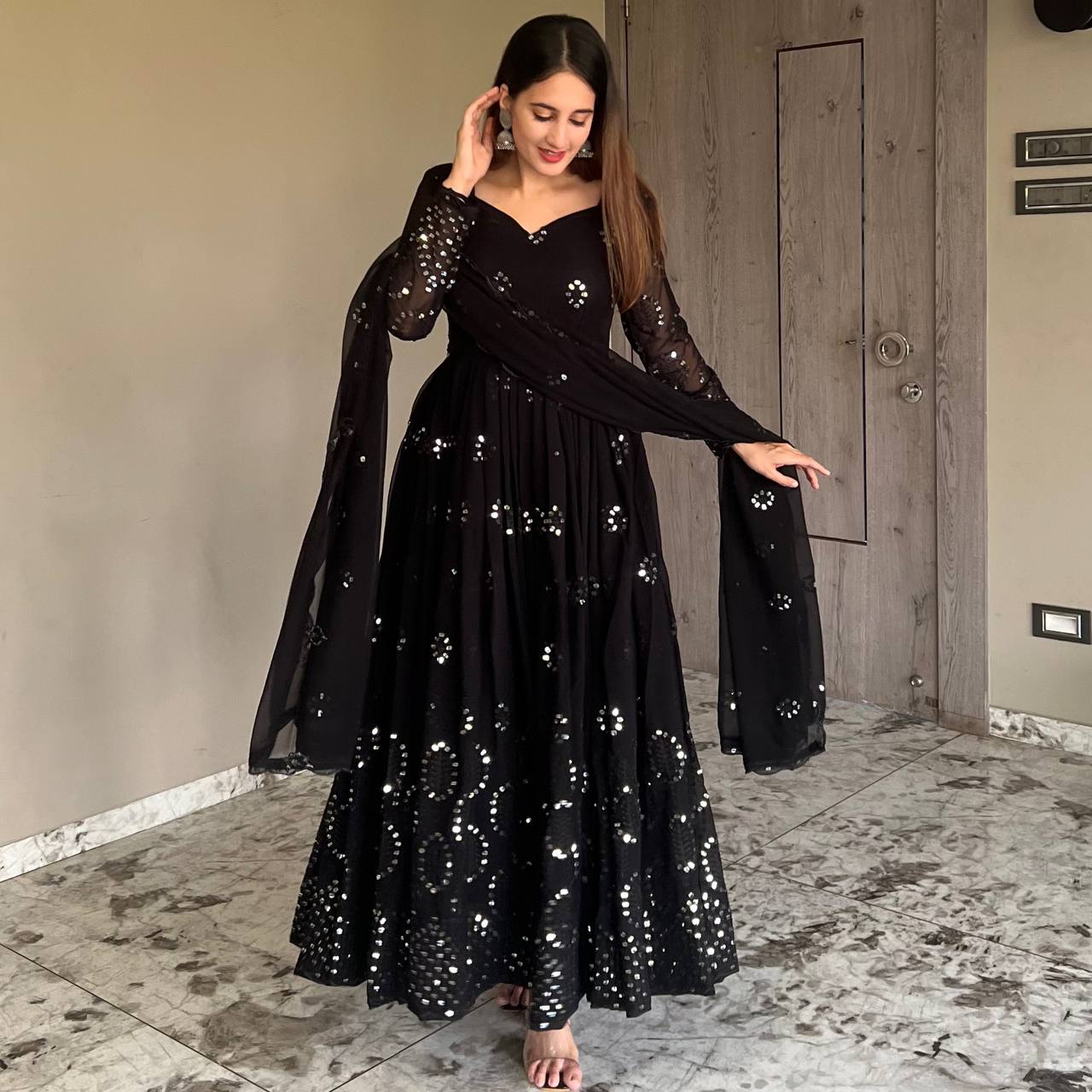 photo1690864461_1 Royal Midnight Black Zari Anarkali - Image 1