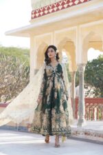 Royal Rama Green Resham Anarkali Ensemble - Image 2