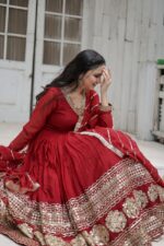 Regal Sindoor Red Anarkali Heritage Set - Image 4