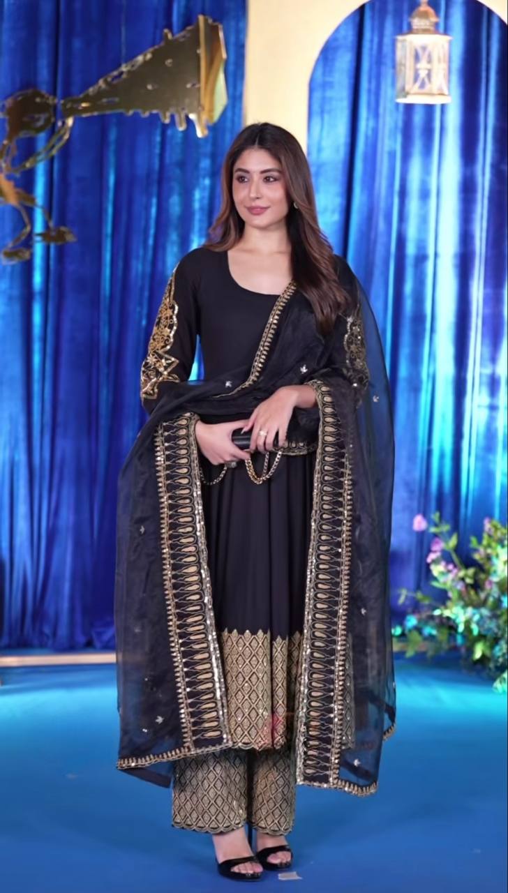 photo_6114140186905086929_y Midnight Black Maharani Anarkali Set - Image 1