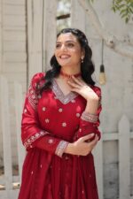 Royal Resham Anarkali in Sindoor Red - Image 11
