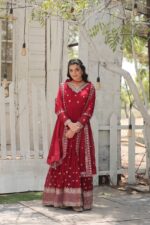 Royal Resham Anarkali in Sindoor Red - Image 13