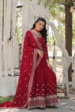 Royal Resham Anarkali in Sindoor Red - Image 16