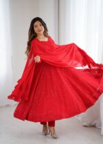 Imperial Sindoor Red Zari Anarkali Set - Image 2