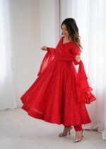 Imperial Sindoor Red Zari Anarkali Set - Image 4