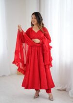 Imperial Sindoor Red Zari Anarkali Set - Image 5