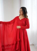 Imperial Sindoor Red Zari Anarkali Set - Image 9