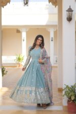 Regal Midnight Blue Resham Anarkali - Image 3