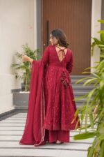 Regal Sindoor Red Cotton Anarkali Ensemble - Image 3