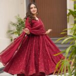 Regal Sindoor Red Cotton Anarkali Ensemble