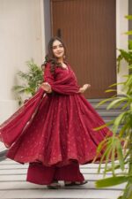 Regal Sindoor Red Cotton Anarkali Ensemble
