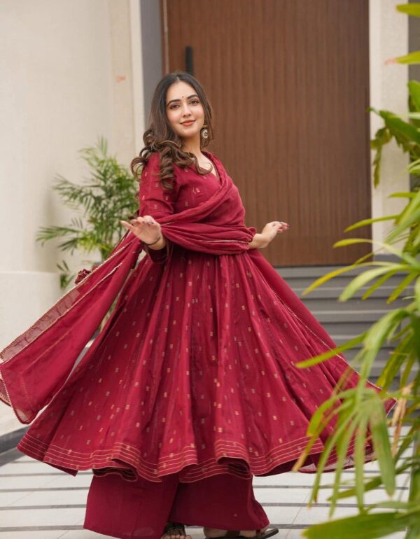 Regal Sindoor Red Cotton Anarkali Ensemble