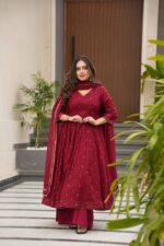 Regal Sindoor Red Cotton Anarkali Ensemble - Image 2