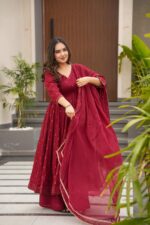 Regal Sindoor Red Cotton Anarkali Ensemble - Image 4