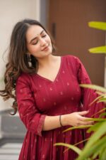 Regal Sindoor Red Cotton Anarkali Ensemble - Image 5