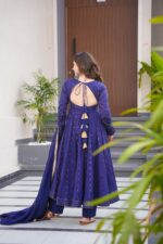Midnight Blue Heritage Cotton Anarkali Set - Image 4