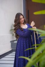 Midnight Blue Heritage Cotton Anarkali Set - Image 3