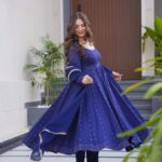 Midnight Blue Heritage Cotton Anarkali Set