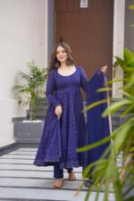 Midnight Blue Heritage Cotton Anarkali Set - Image 2