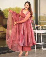 Regal Peach Zari Organza Ensemble - Image 2