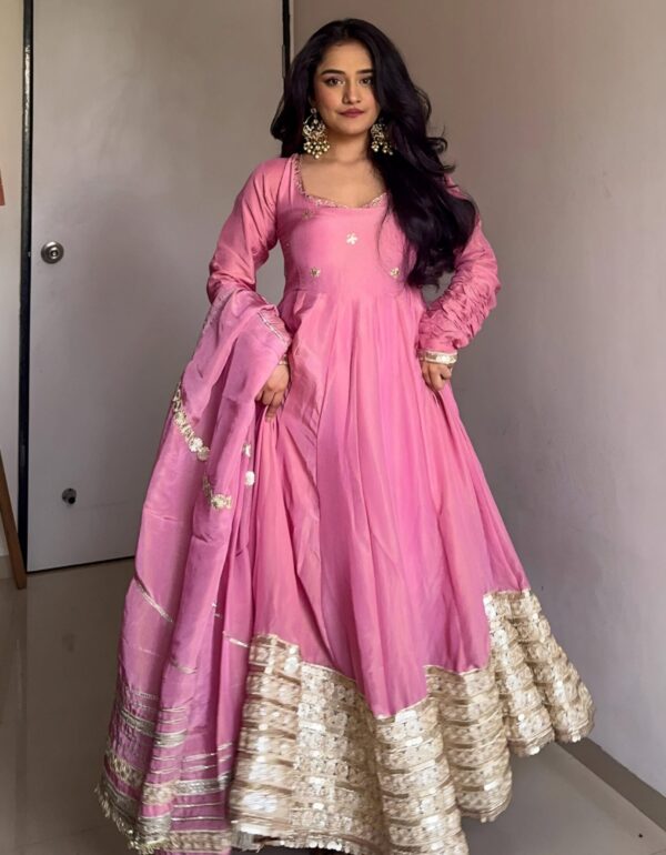 Rani Pink Royal Silk Anarkali Set