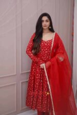 Sindoor Red Maharani Anarkali Ensemble - Image 3