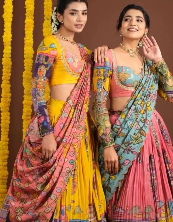 Kalamkari Floral Lehenga Choli With Dupatta