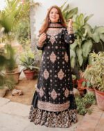 Designer Black Embroidered Sharara Set for Women – Sequins & Mirror Work – Georgette Look – With Dupatta - Image 2