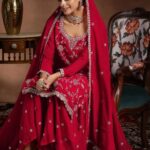 Royal Red Embroidered Silk Sharara Set