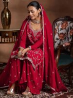 Royal Red Embroidered Silk Sharara Set