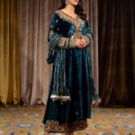 Majestic Teal Velvet Salwar Kameez Set