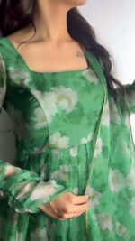 Mystic Green Organza Anarkali with Embroidery Belt